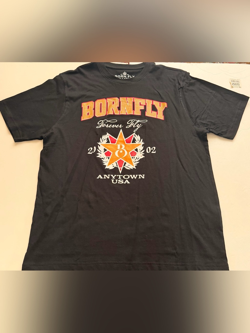 Men’s Graphic Rhinestone XL Tee Born Fly Anytown USA Streetwear 100% Cotton